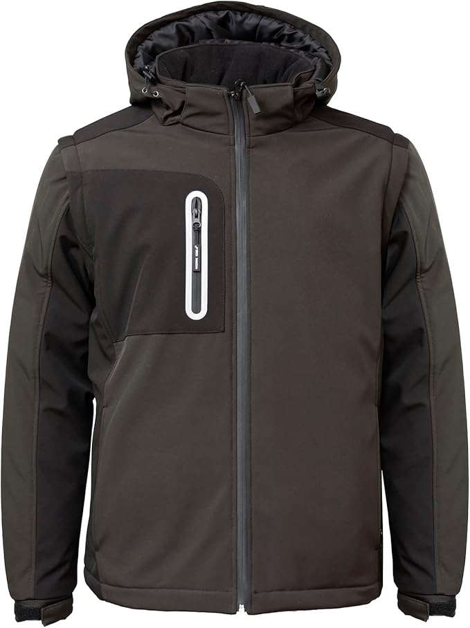 Softshell Jacket Men's Water-Repellent Breathable 2-in-1 Vest Removable Sleeves + Hood Rain Jacket Winter Work Jacket Outdoor Hiking