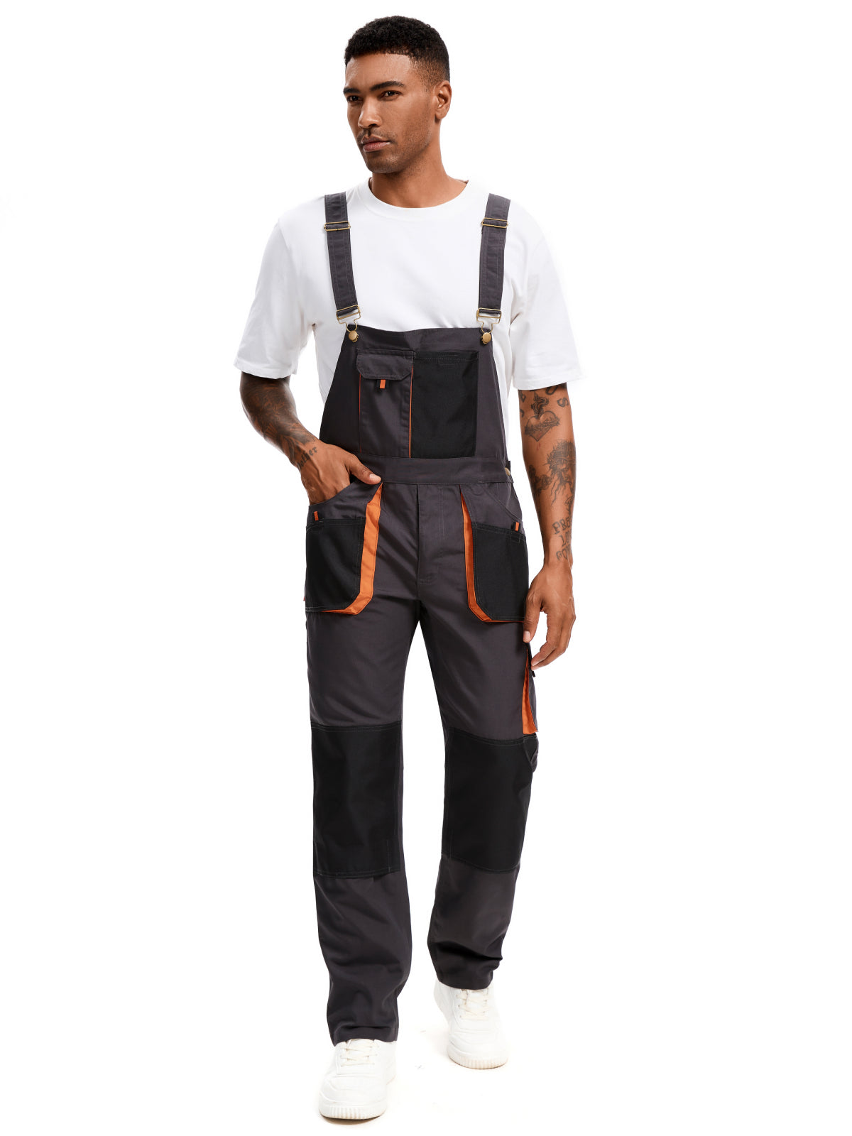 WORK IDEA Men's Bib Overalls Sturdy Canvas Work Overalls with Knee Pad Pockets