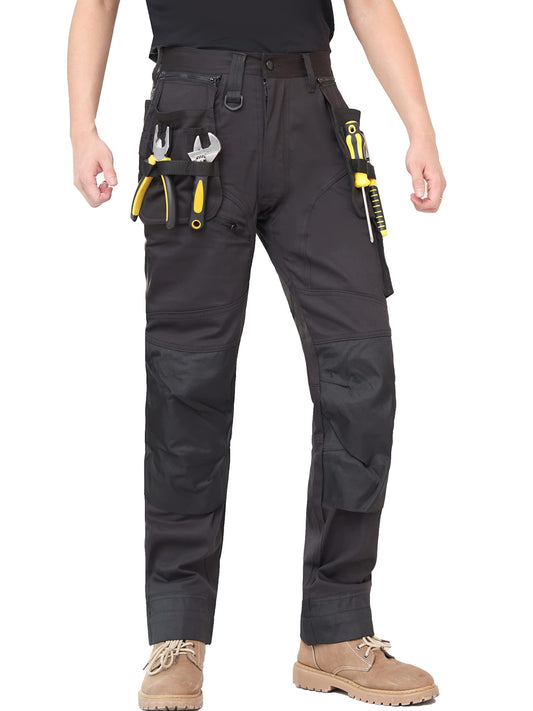 WORK IDEA Men's Work Trousers, Trousers with Multifunctional Pockets, Trousers with Removable Flight Pockets, Oxford Knee Pockets, Cotton Stretch Trousers