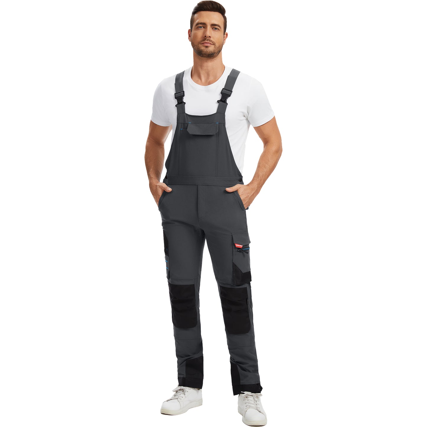 WORK IDEA Mens Work Dungarees with Good Stretch, Many Pockets and Partial Use of Cordura Fabric for Increased Abrasion Resistance, Suitable for Various Work Environments
