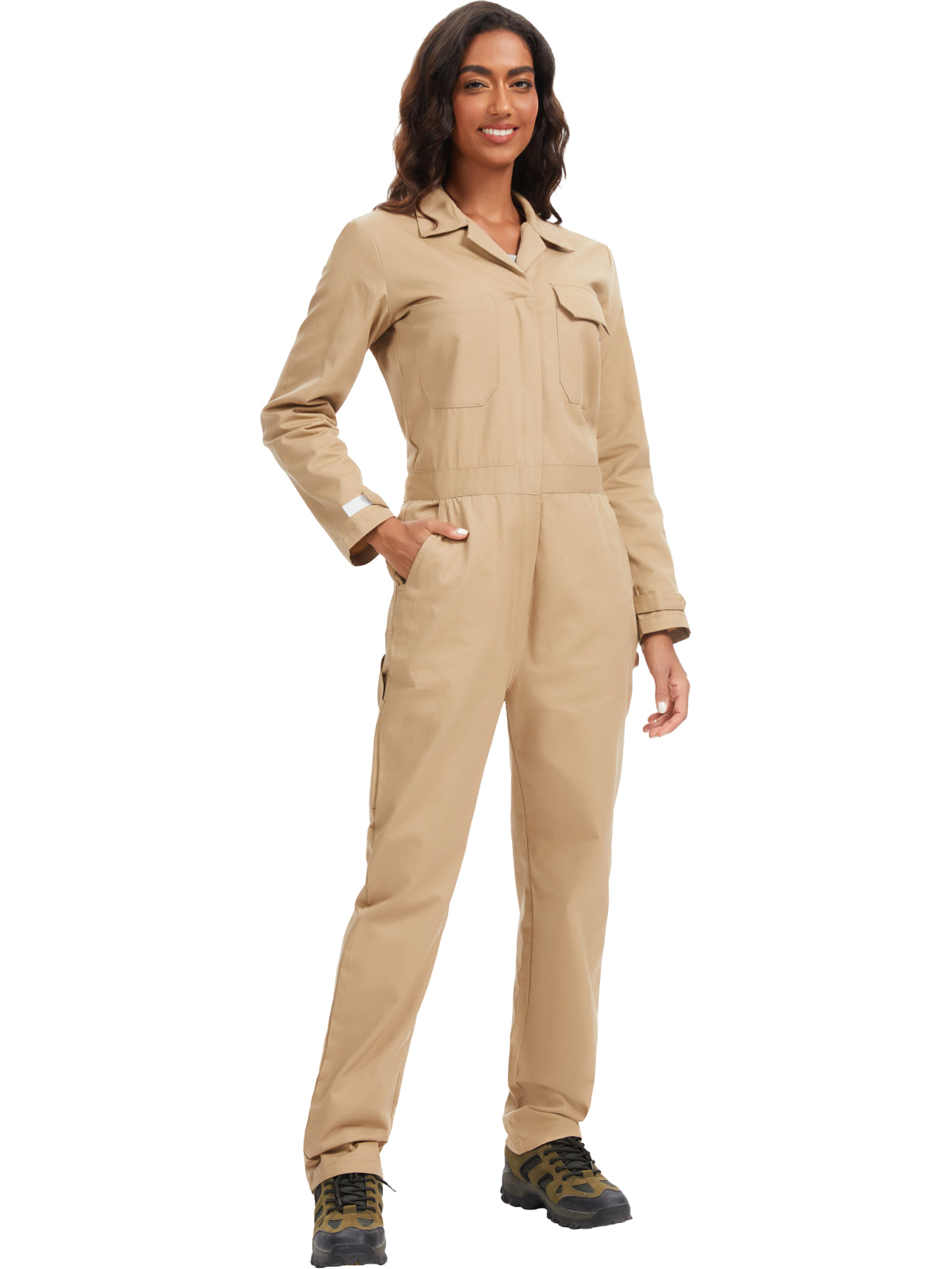 WORK IDEA Women's Long Sleeve Coveralls - 100% Cotton Work Jumpsuits Action Back And Utility Pockets with Hook