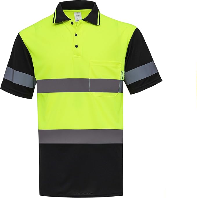 WORK IDEA Men's Hi-Vis Polo Shirt, Reflective Work Polo Shirt
