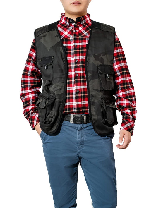 WORK IDEA Men's Outdoor Work Vest Multi-Pocket Fishing Vest Light Field Vest Camouflage Vest Summer Multifunctional Vest Breathable Fishing Vest