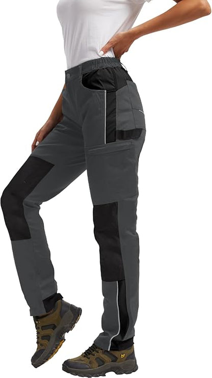WORK IDEA Women's Work Trousers in Figure-Hugging Fit, Elastic and Lightweight, with Multiple Functional Pockets
