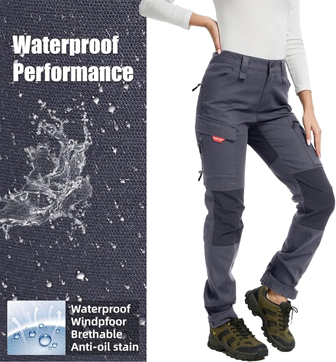 WORK IDEA Women's Hiking Trousers, Stretch Slim Fit, Water Resistant, Outdoor Hiking Trousers