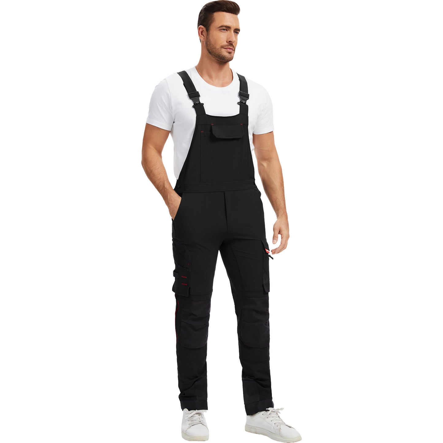 WORK IDEA Mens Work Dungarees with Good Stretch, Many Pockets and Partial Use of Cordura Fabric for Increased Abrasion Resistance, Suitable for Various Work Environments