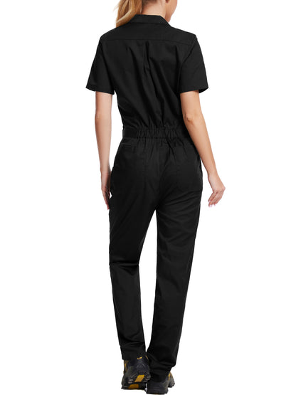 WORK IDEA Women's Short Sleeve Coverall Lightweight Snap-Front Cotton Work Jumpsuit