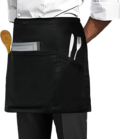 WORK IDEA Set of 3 apron with 3 pockets, front tie apron, waiter's apron, bistro apron, cooking apron, baking apron for restaurant, bar