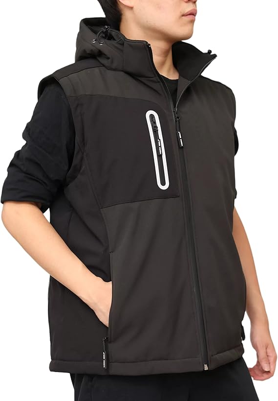 Softshell Jacket Men's Water-Repellent Breathable 2-in-1 Vest Removable Sleeves + Hood Rain Jacket Winter Work Jacket Outdoor Hiking