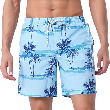 WORK IDEA Men's Quick-Drying Swimming Trunks with Print 100% Polyester - Summer Beach Board Shorts
