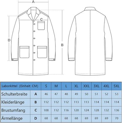 WORK IDEA Men's Women's Lab Coat, 100% Cotton, Laboratory Coat, Medical Coat, Doctor's Coat