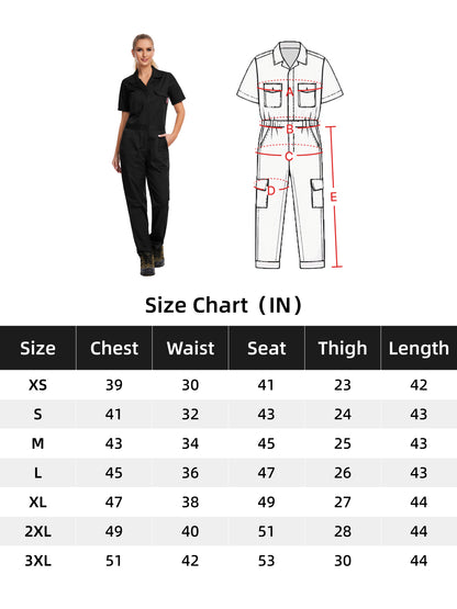 WORK IDEA Women's Short Sleeve Coverall Lightweight Snap-Front Cotton Work Jumpsuit