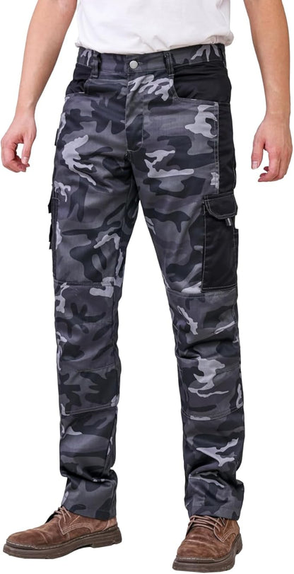 WORK IDEA Mens Work Trousers - Camouflage Trousers Mens Cargo Trousers with Inside Knee Pockets