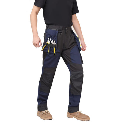 WORK IDEA Men's Work Trousers, Trousers with Multifunctional Pockets, Trousers with Removable Flight Pockets, Oxford Knee Pockets, Cotton Stretch Trousers