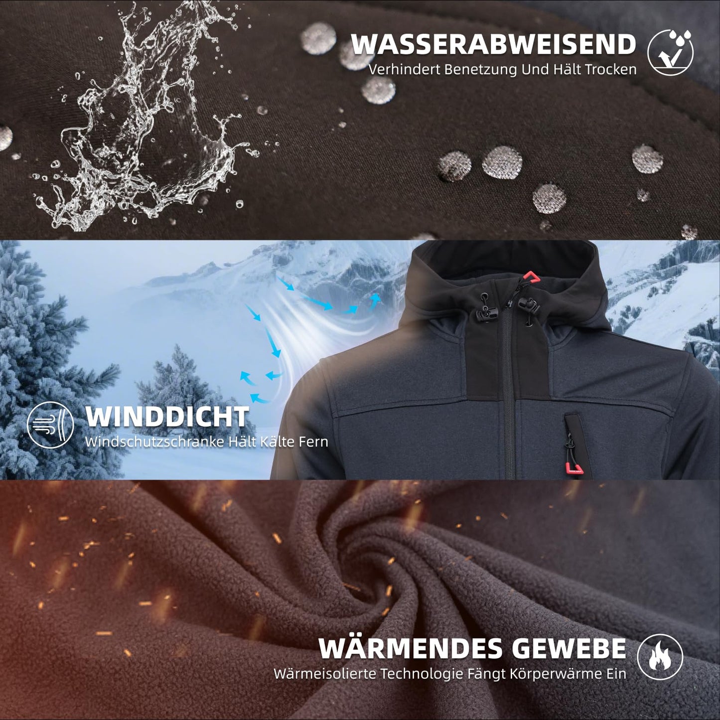 WORK IDEA Men's Fleece Jacket, Warm Soft Outdoor Jacket with Zip, Breathable, Lightweight, Cold Insulating